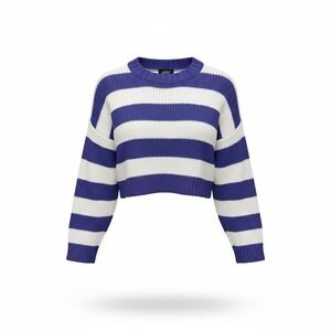 Just Polly Blue White Striped Cropped Sweater Size Small Cozy Knit